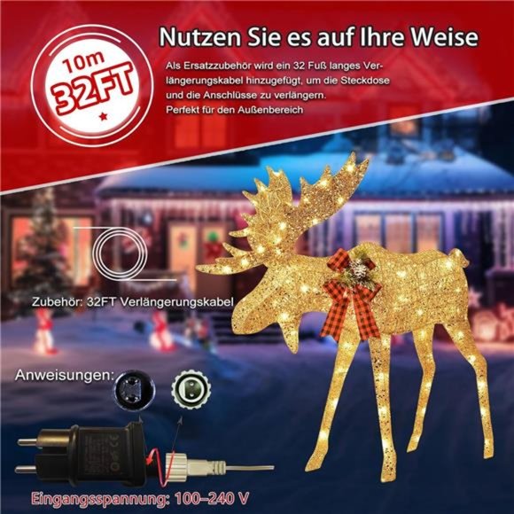 Lighted Christmas Decor Moose Family - Light up Moose 2 Set with 135 Lights,Gold - Picture 3 of 6